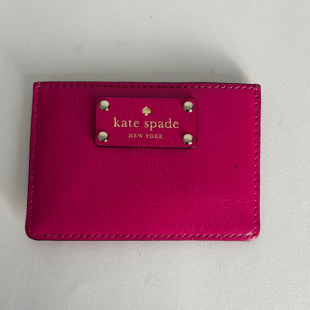 Kate Spade New York Hot Pink Pebbled Leather Slim Card Case Holder Wallet Womens